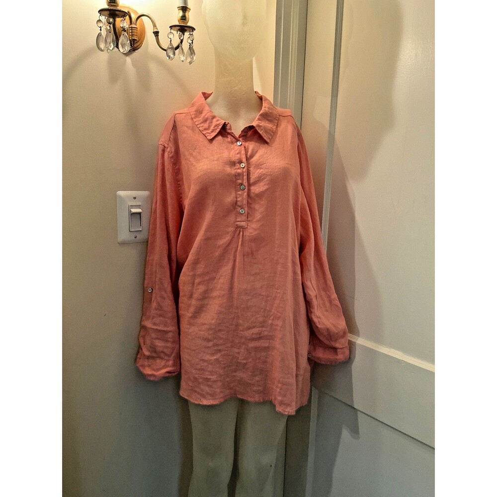 JNY Jones New York coral orange linen shirt blouse tunic Women's 2X